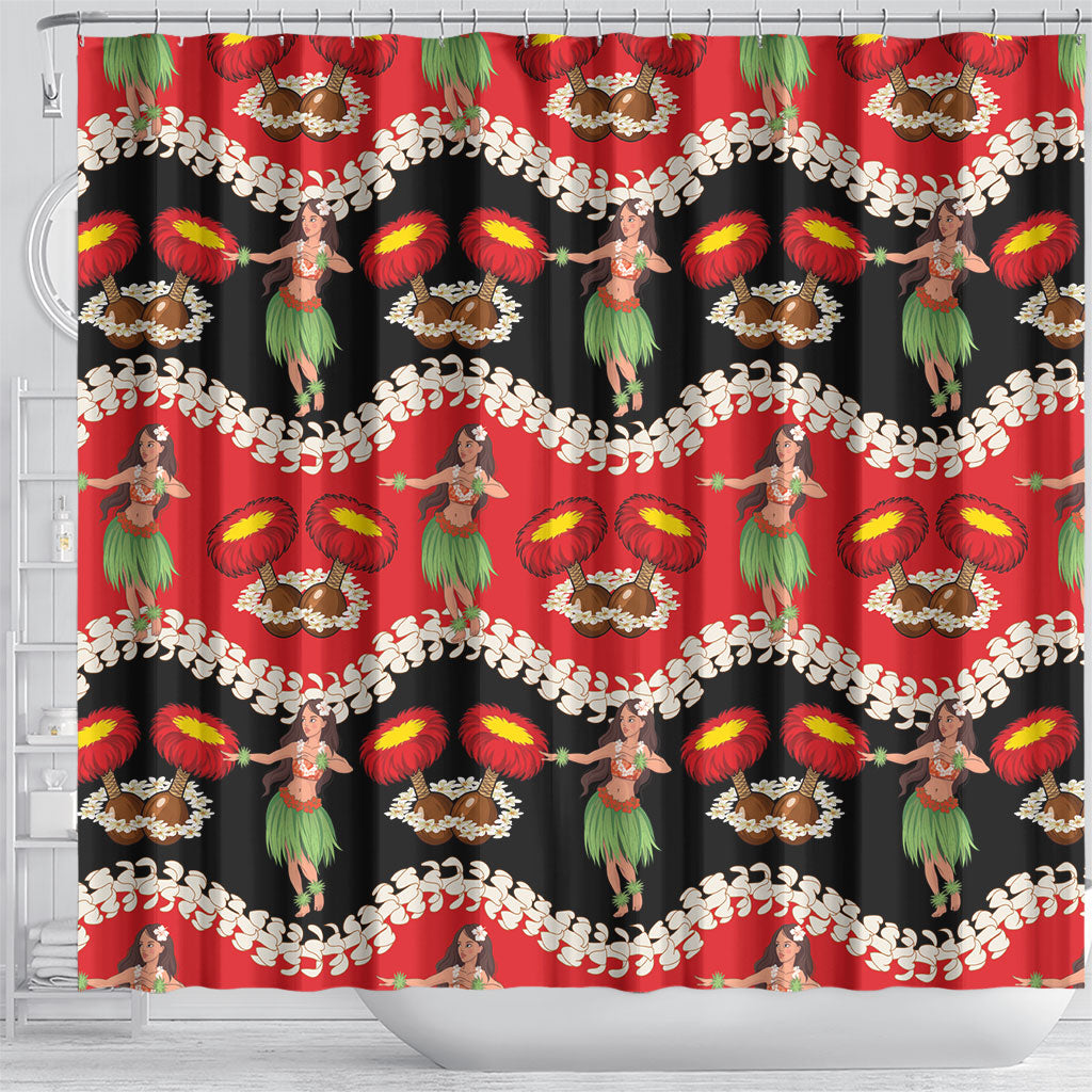 Uliuli Hawaii Makahiki Shower Curtain Hawaiian Puakenikeni Lei Hula Girl Red Version LT14 - Polynesian Pride