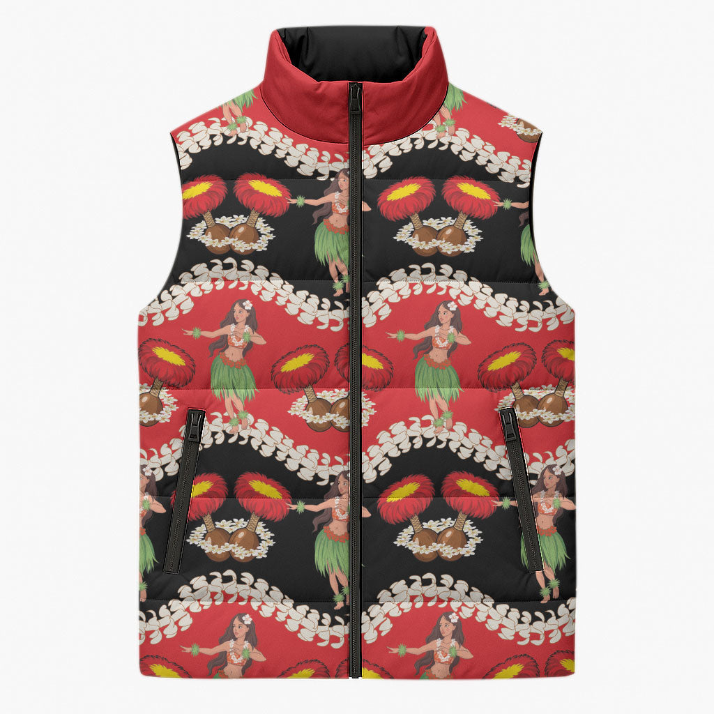 Uliuli Hawaii Makahiki Sleeveless Puffer Jacket Hawaiian Puakenikeni Lei Hula Girl Red Version LT14 Unisex Red - Polynesian Pride