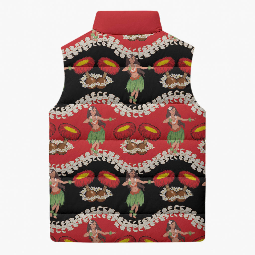 Uliuli Hawaii Makahiki Sleeveless Puffer Jacket Hawaiian Puakenikeni Lei Hula Girl Red Version LT14 - Polynesian Pride