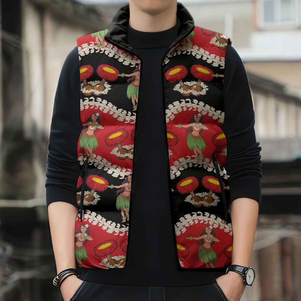 Uliuli Hawaii Makahiki Sleeveless Puffer Jacket Hawaiian Puakenikeni Lei Hula Girl Red Version LT14 - Polynesian Pride