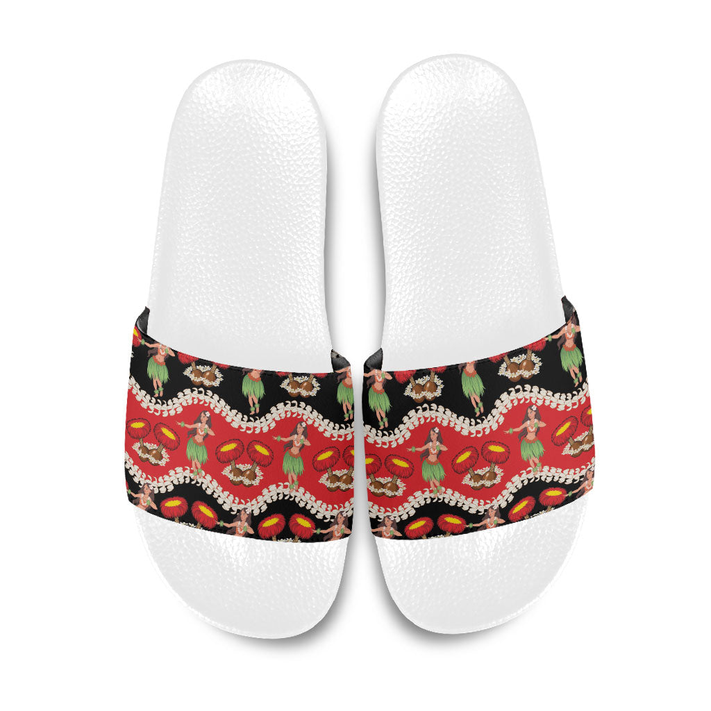 Uliuli Hawaii Makahiki Slide Sandals Hawaiian Puakenikeni Lei Hula Girl Red Version LT14 Red - Polynesian Pride