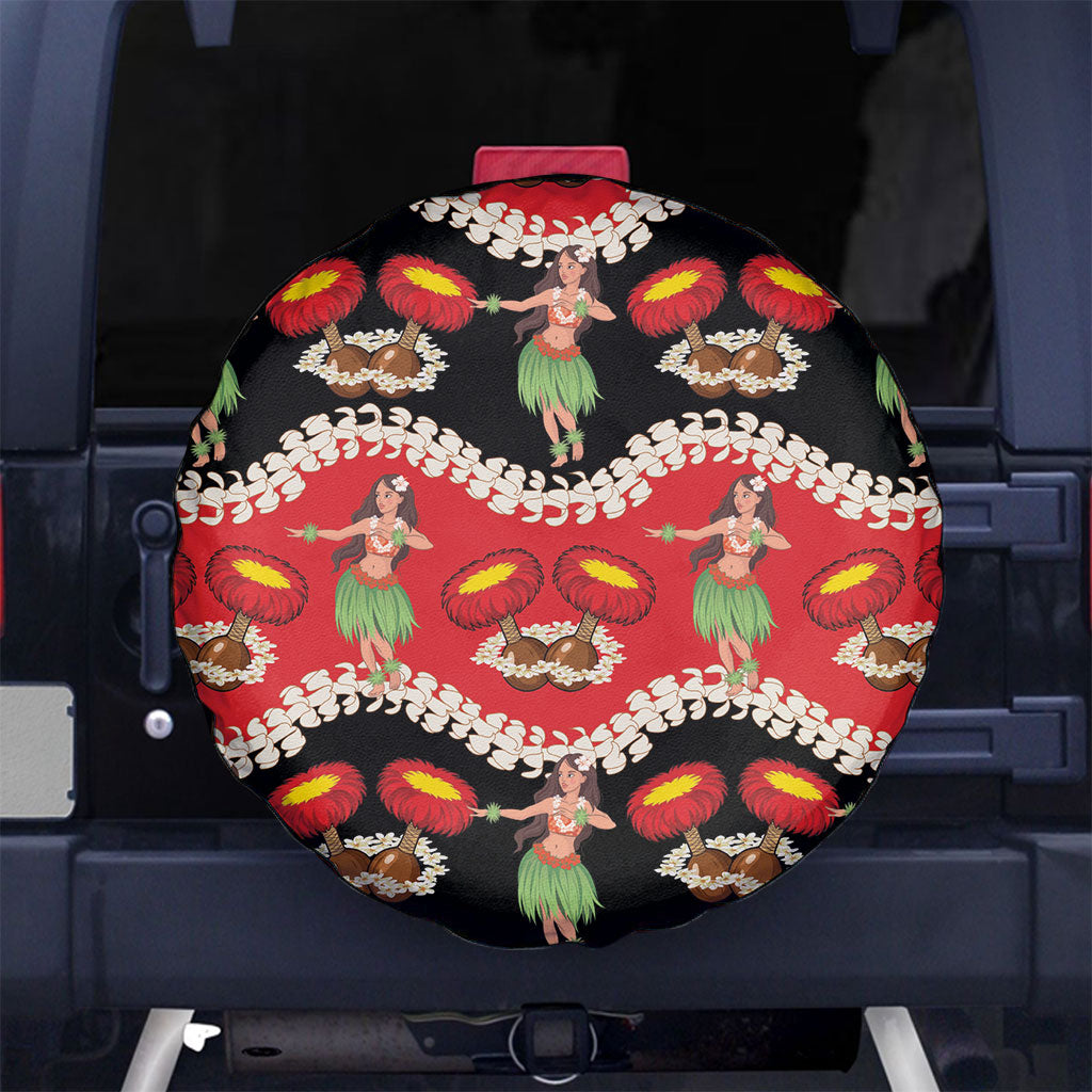 Uliuli Hawaii Makahiki Spare Tire Cover Hawaiian Puakenikeni Lei Hula Girl Red Version LT14 No hole Red - Polynesian Pride