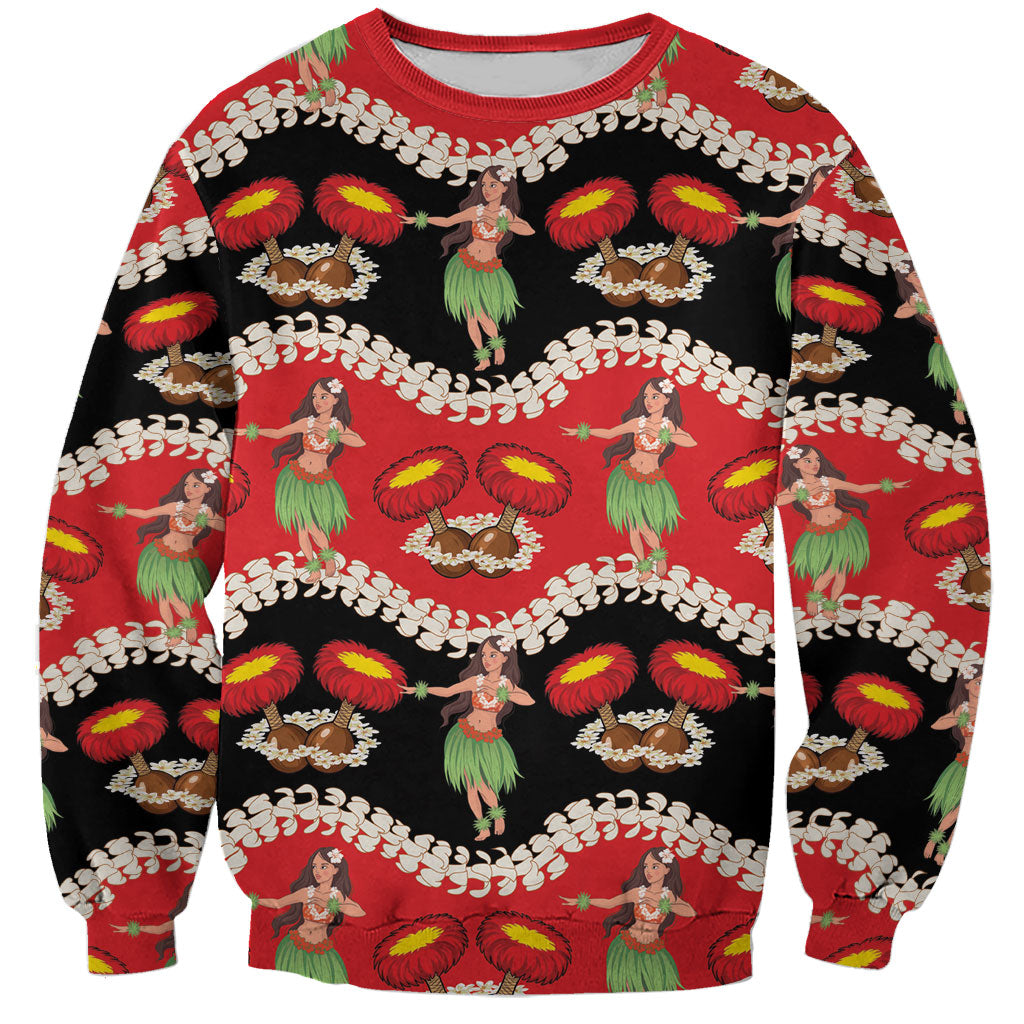 Uliuli Hawaii Makahiki Sweatshirt Hawaiian Puakenikeni Lei Hula Girl Red Version