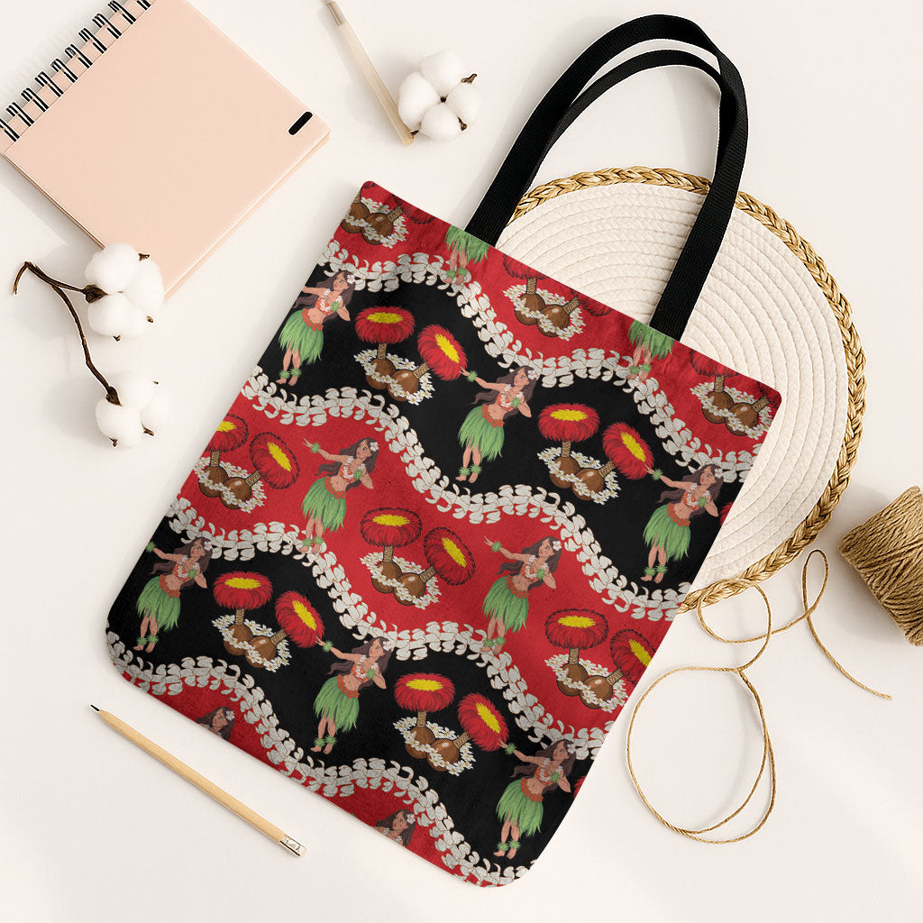 Uliuli Hawaii Makahiki Tote Bag Hawaiian Puakenikeni Lei Hula Girl Red Version