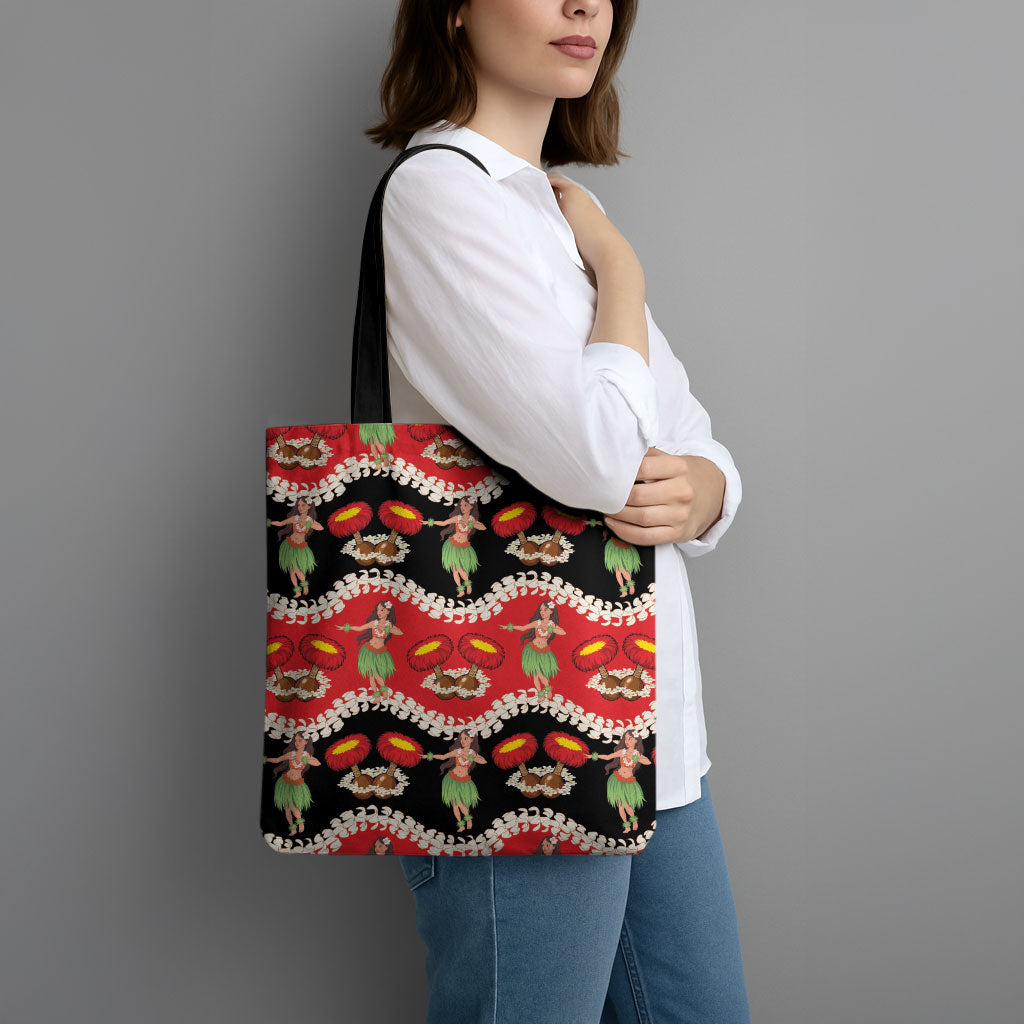 Uliuli Hawaii Makahiki Tote Bag Hawaiian Puakenikeni Lei Hula Girl Red Version LT14 - Polynesian Pride