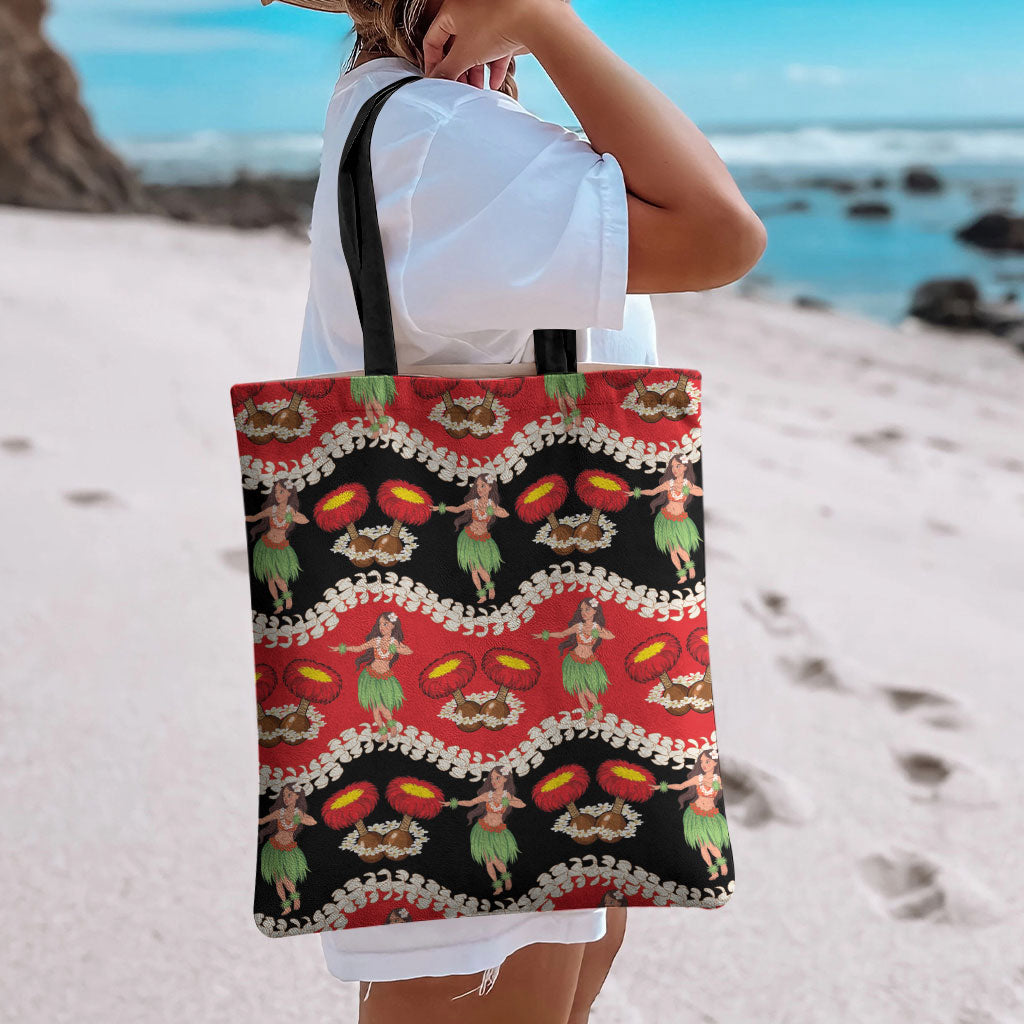 Uliuli Hawaii Makahiki Tote Bag Hawaiian Puakenikeni Lei Hula Girl Red Version LT14 - Polynesian Pride