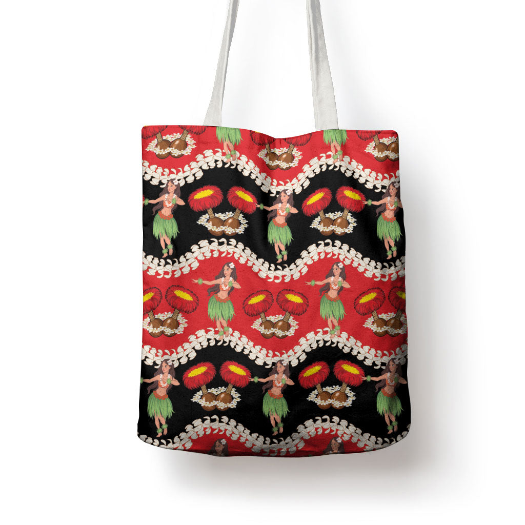 Uliuli Hawaii Makahiki Tote Bag Hawaiian Puakenikeni Lei Hula Girl Red Version LT14 - Polynesian Pride