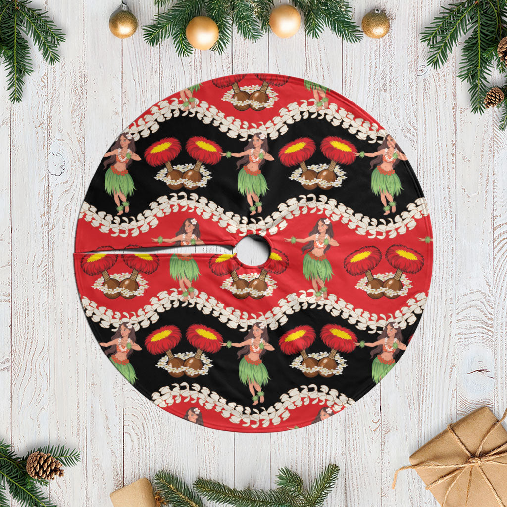 Uliuli Hawaii Makahiki Tree Skirt Hawaiian Puakenikeni Lei Hula Girl Red Version