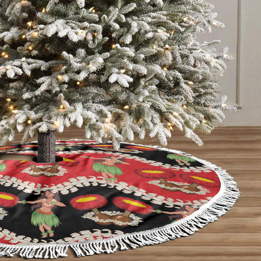 Uliuli Hawaii Makahiki Tree Skirt Hawaiian Puakenikeni Lei Hula Girl Red Version LT14 - Polynesian Pride