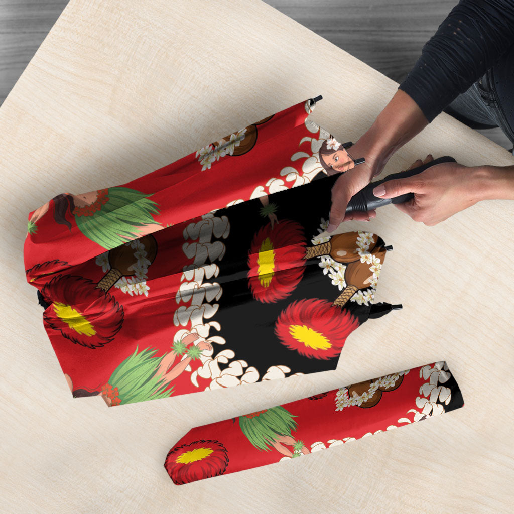 Uliuli Hawaii Makahiki Umbrella Hawaiian Puakenikeni Lei Hula Girl Red Version LT14 - Polynesian Pride