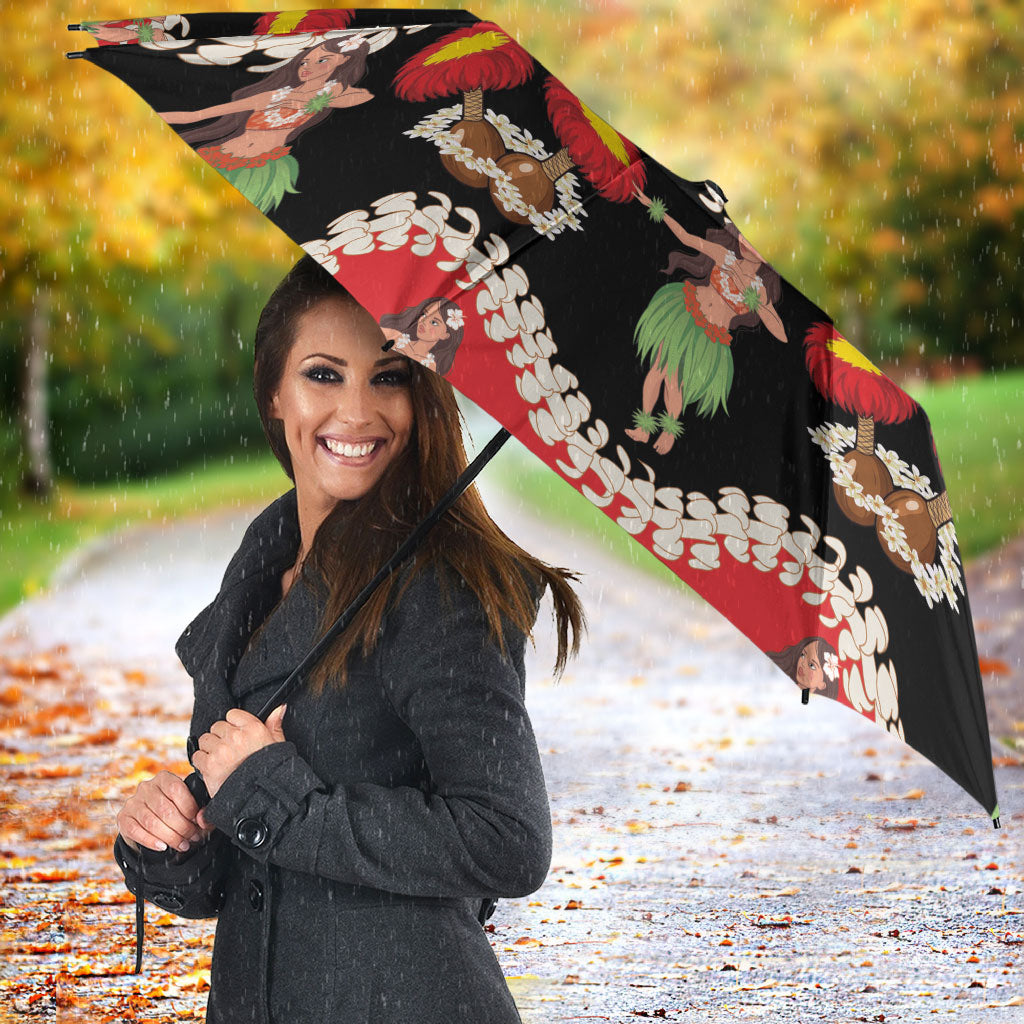 Uliuli Hawaii Makahiki Umbrella Hawaiian Puakenikeni Lei Hula Girl Red Version LT14 - Polynesian Pride