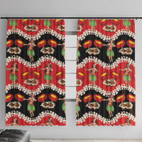Uliuli Hawaii Makahiki Window Curtain Hawaiian Puakenikeni Lei Hula Girl Red Version LT14 With Hooks Red - Polynesian Pride