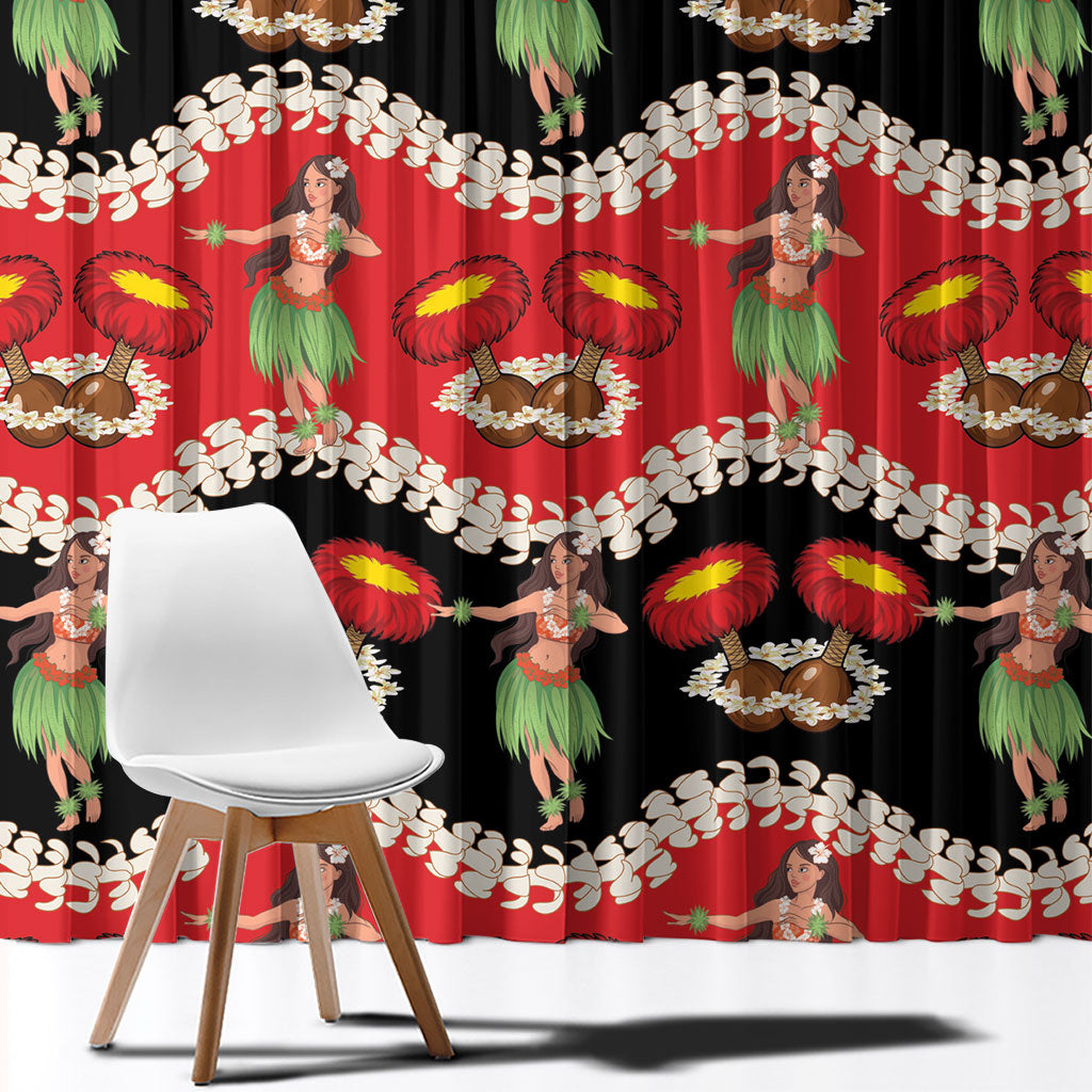 Uliuli Hawaii Makahiki Window Curtain Hawaiian Puakenikeni Lei Hula Girl Red Version LT14 - Polynesian Pride