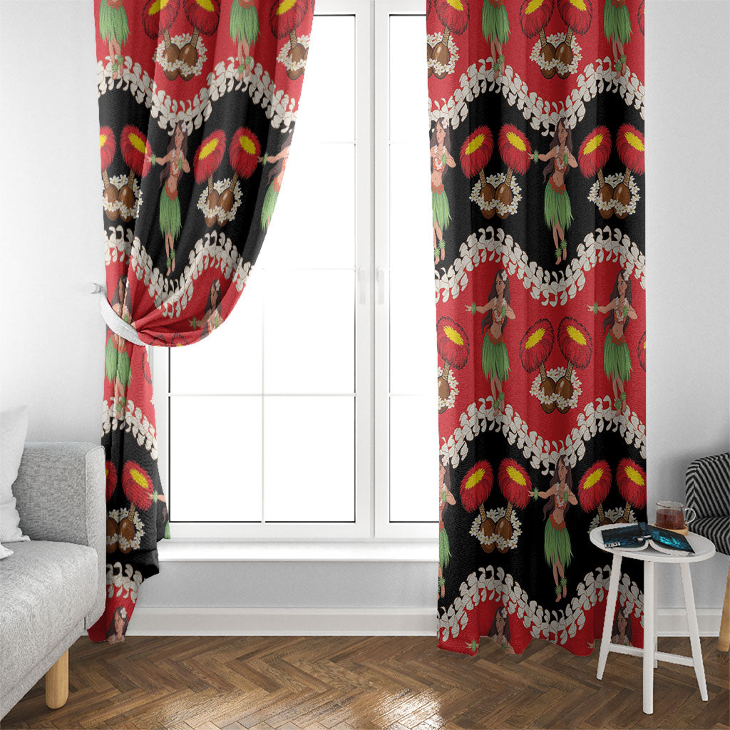 Uliuli Hawaii Makahiki Window Curtain Hawaiian Puakenikeni Lei Hula Girl Red Version LT14 - Polynesian Pride
