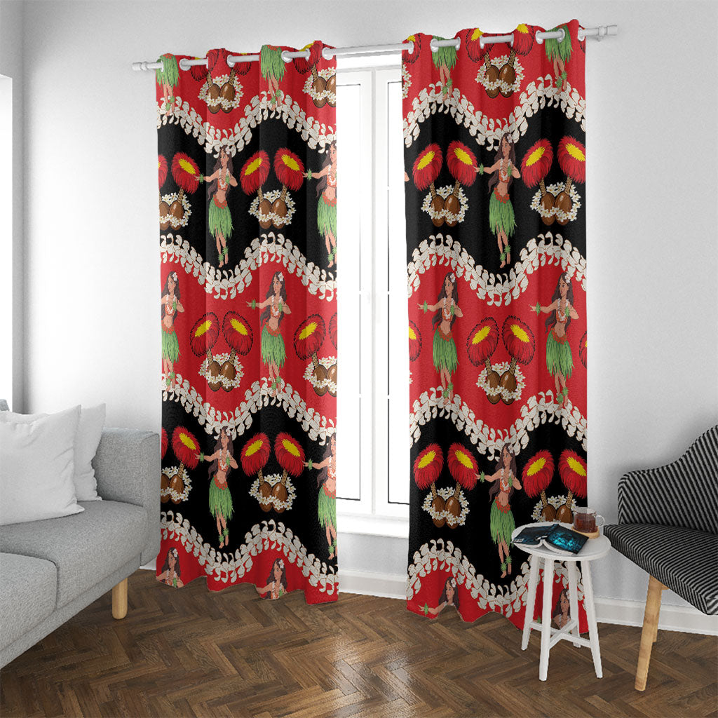 Uliuli Hawaii Makahiki Window Curtain Hawaiian Puakenikeni Lei Hula Girl Red Version LT14 With Grommets Red - Polynesian Pride