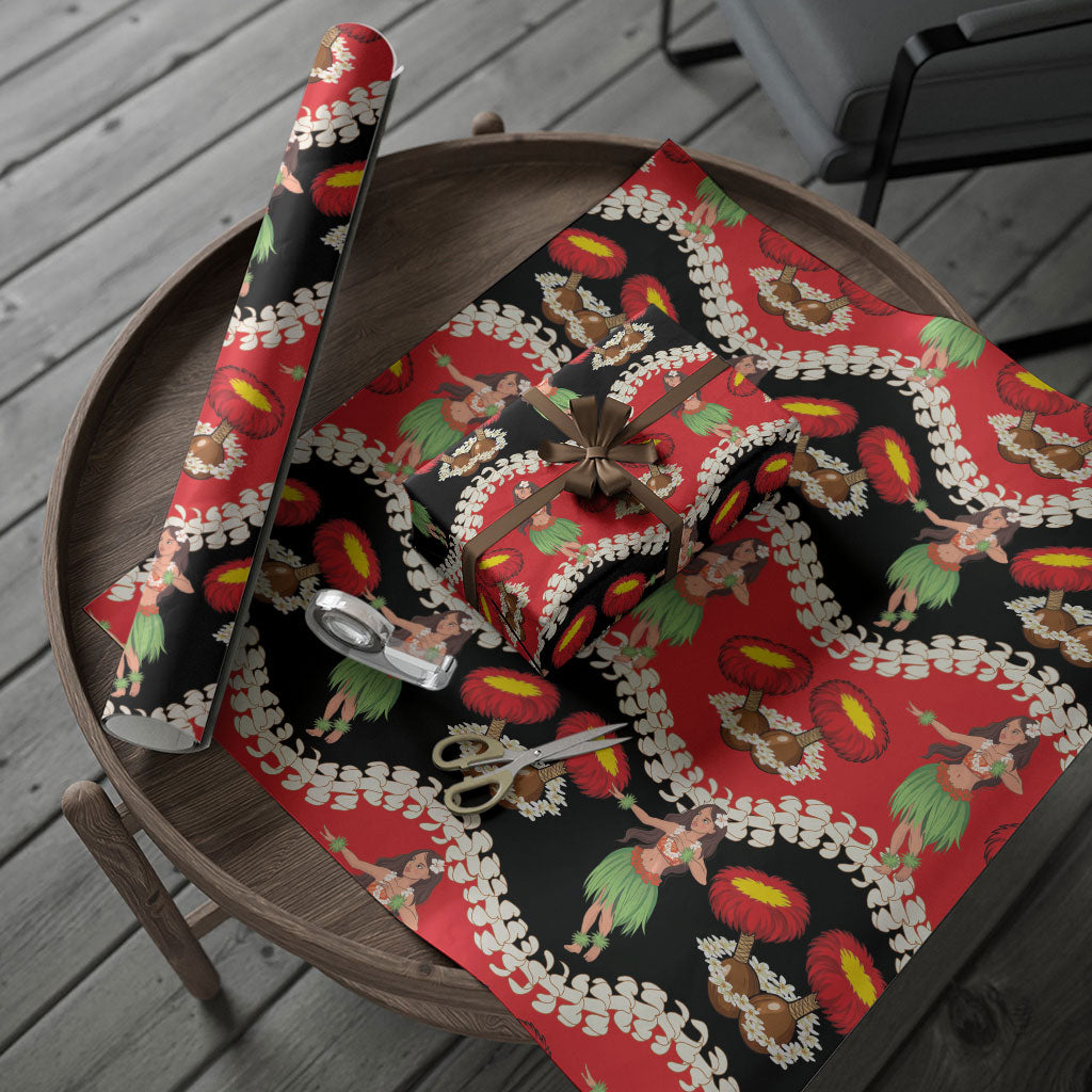 Uliuli Hawaii Makahiki Wrapping Paper Hawaiian Puakenikeni Lei Hula Girl Red Version LT14 - Polynesian Pride