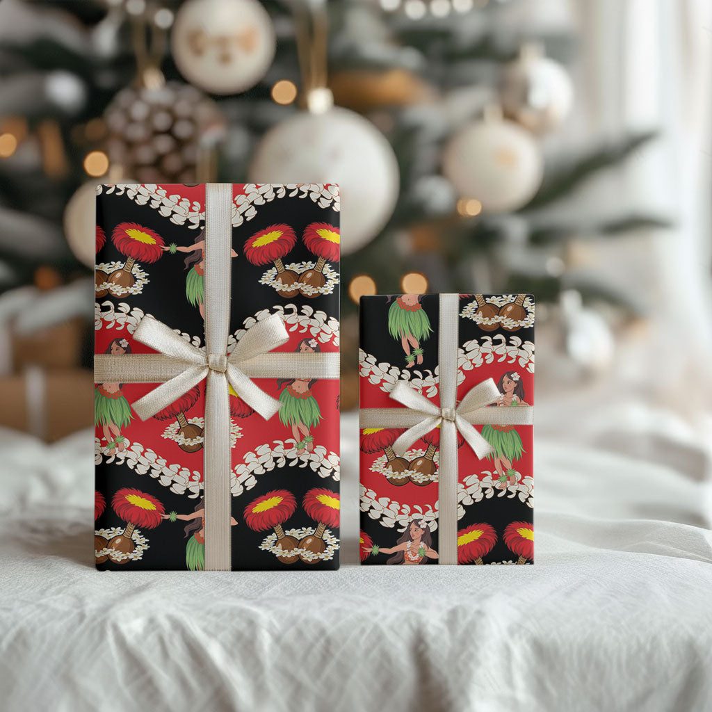 Uliuli Hawaii Makahiki Wrapping Paper Hawaiian Puakenikeni Lei Hula Girl Red Version LT14 - Polynesian Pride