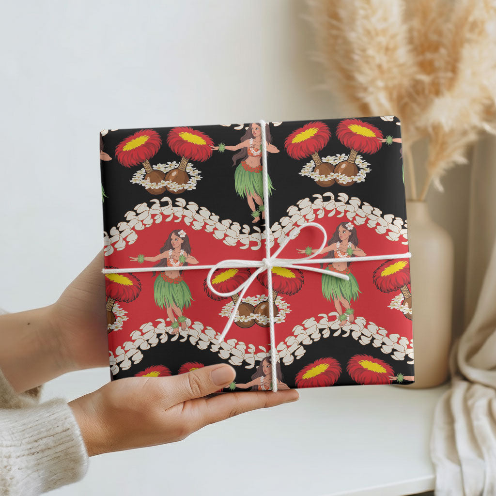 Uliuli Hawaii Makahiki Wrapping Paper Hawaiian Puakenikeni Lei Hula Girl Red Version LT14 - Polynesian Pride