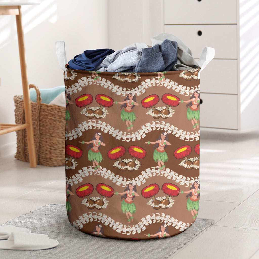 Uliuli Hawaii Makahiki Laundry Basket Hawaiian Puakenikeni Lei Hula Girl Brown Version