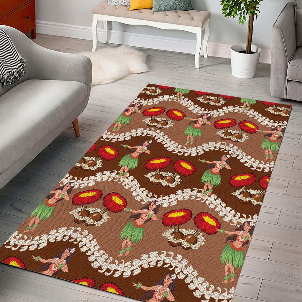 Uliuli Hawaii Makahiki Area Rug Hawaiian Puakenikeni Lei Hula Girl Brown Version LT14 - Polynesian Pride