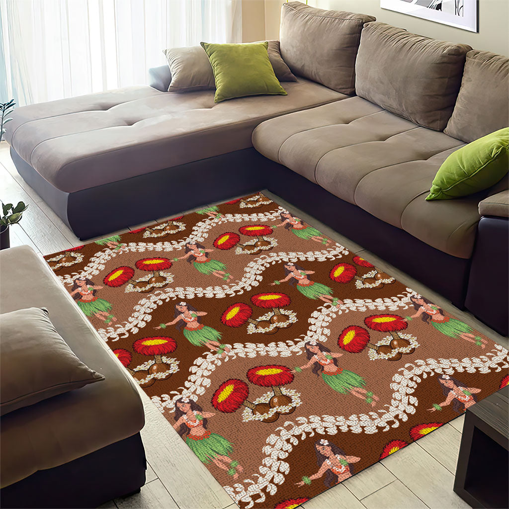 Uliuli Hawaii Makahiki Area Rug Hawaiian Puakenikeni Lei Hula Girl Brown Version LT14 - Polynesian Pride