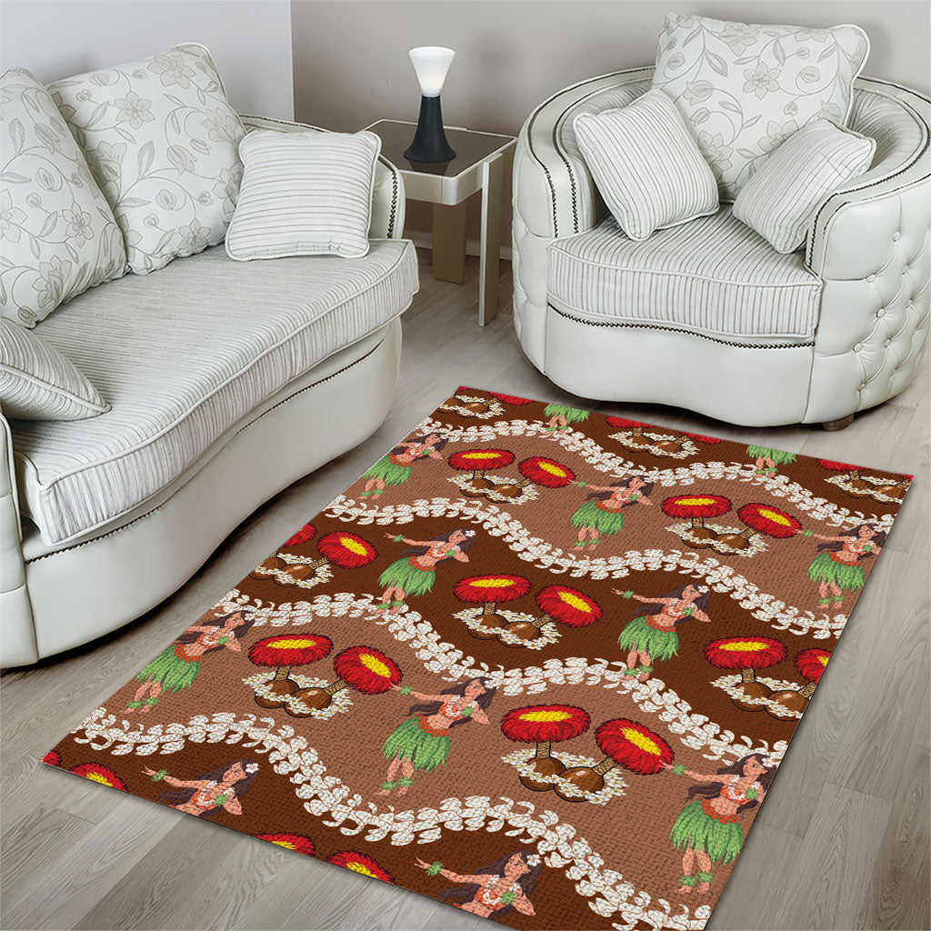 Uliuli Hawaii Makahiki Area Rug Hawaiian Puakenikeni Lei Hula Girl Brown Version LT14 - Polynesian Pride
