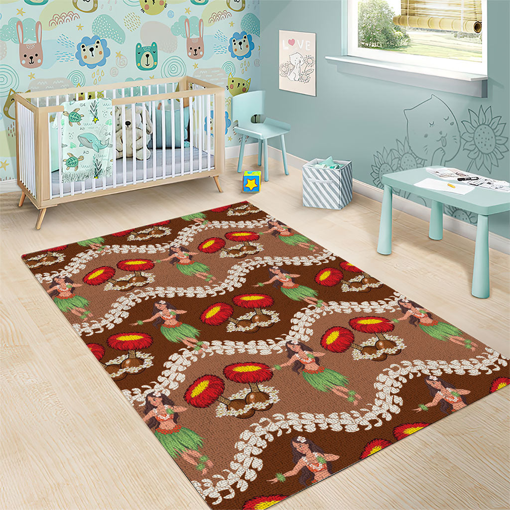 Uliuli Hawaii Makahiki Area Rug Hawaiian Puakenikeni Lei Hula Girl Brown Version LT14 - Polynesian Pride