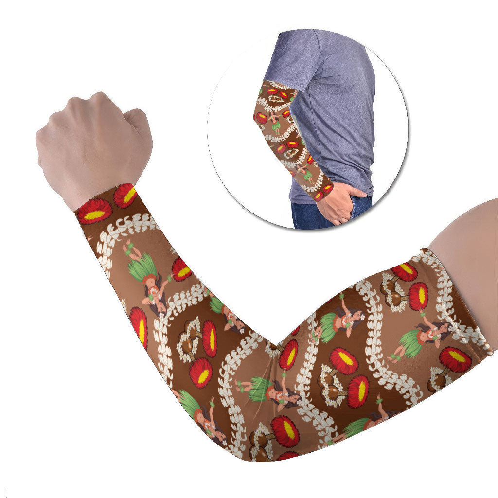 Uliuli Hawaii Makahiki Arm Sleeves Hawaiian Puakenikeni Lei Hula Girl Brown Version LT14 Set of 2 Brown - Polynesian Pride