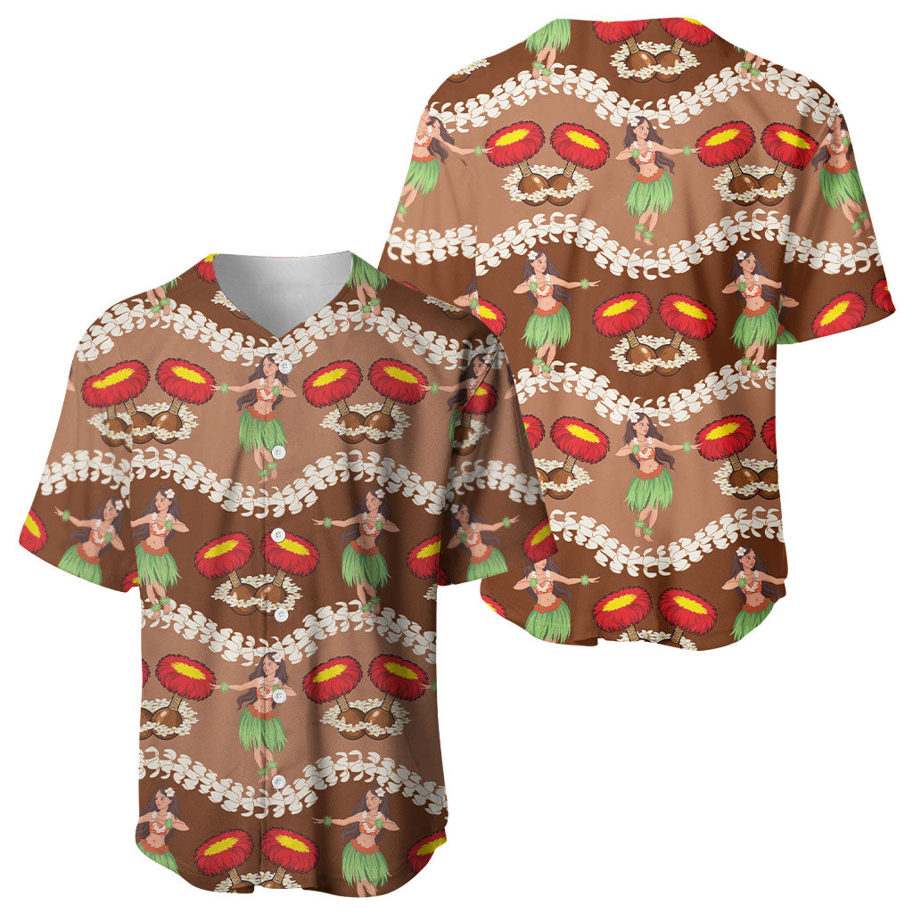 Uliuli Hawaii Makahiki Baseball Jersey Hawaiian Puakenikeni Lei Hula Girl Brown Version LT14 - Polynesian Pride