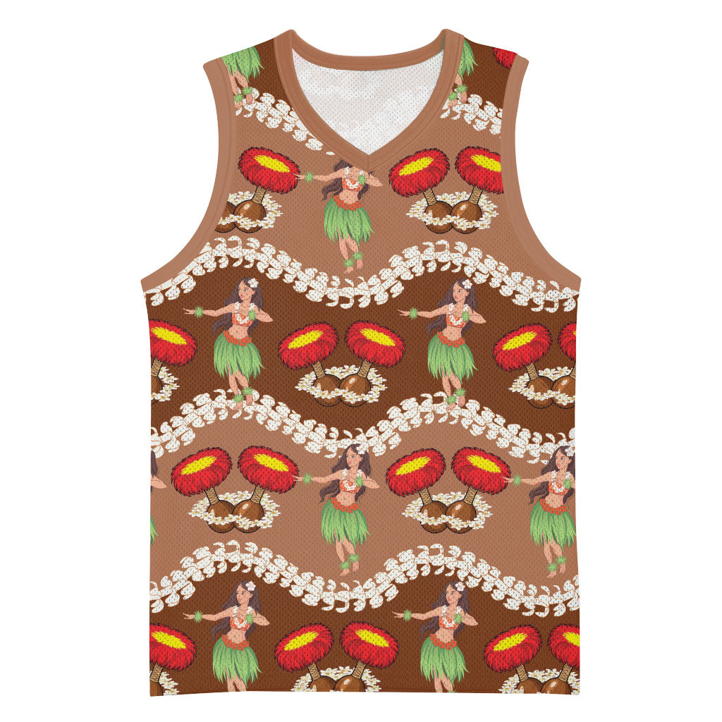 Uliuli Hawaii Makahiki Basketball Jersey Hawaiian Puakenikeni Lei Hula Girl Brown Version LT14 Unisex Brown - Polynesian Pride