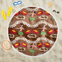 Uliuli Hawaii Makahiki Beach Blanket Hawaiian Puakenikeni Lei Hula Girl Brown Version LT14 One Size 150cm Brown - Polynesian Pride
