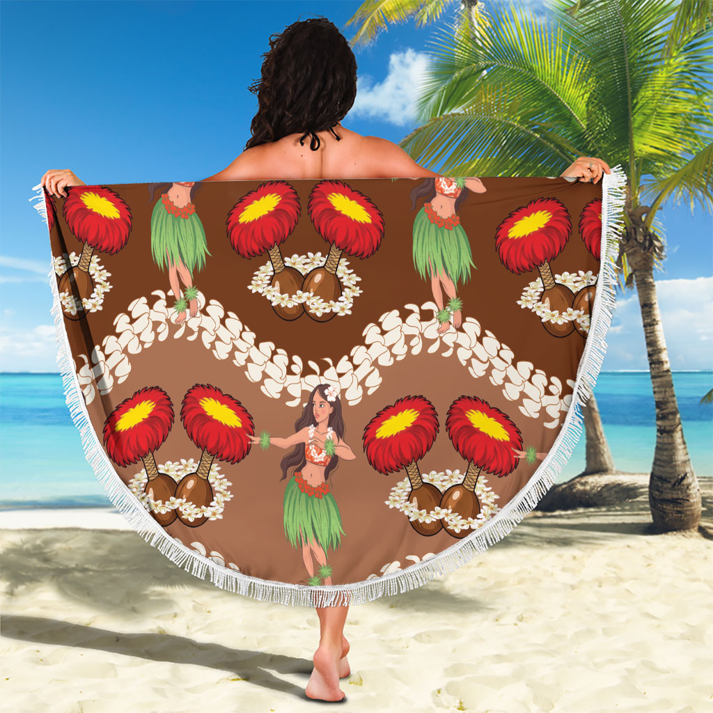 Uliuli Hawaii Makahiki Beach Blanket Hawaiian Puakenikeni Lei Hula Girl Brown Version LT14 - Polynesian Pride