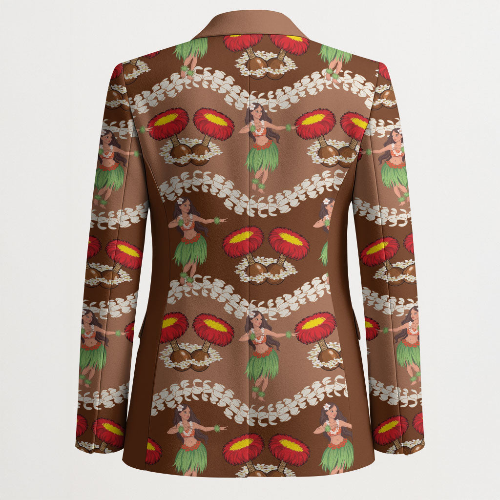 Uliuli Hawaii Makahiki Blazer Hawaiian Puakenikeni Lei Hula Girl Brown Version LT14 - Polynesian Pride
