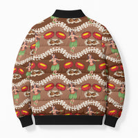 Uliuli Hawaii Makahiki Bomber Puffer Jacket Hawaiian Puakenikeni Lei Hula Girl Brown Version LT14 - Polynesian Pride