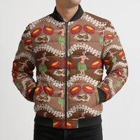 Uliuli Hawaii Makahiki Bomber Puffer Jacket Hawaiian Puakenikeni Lei Hula Girl Brown Version LT14 - Polynesian Pride