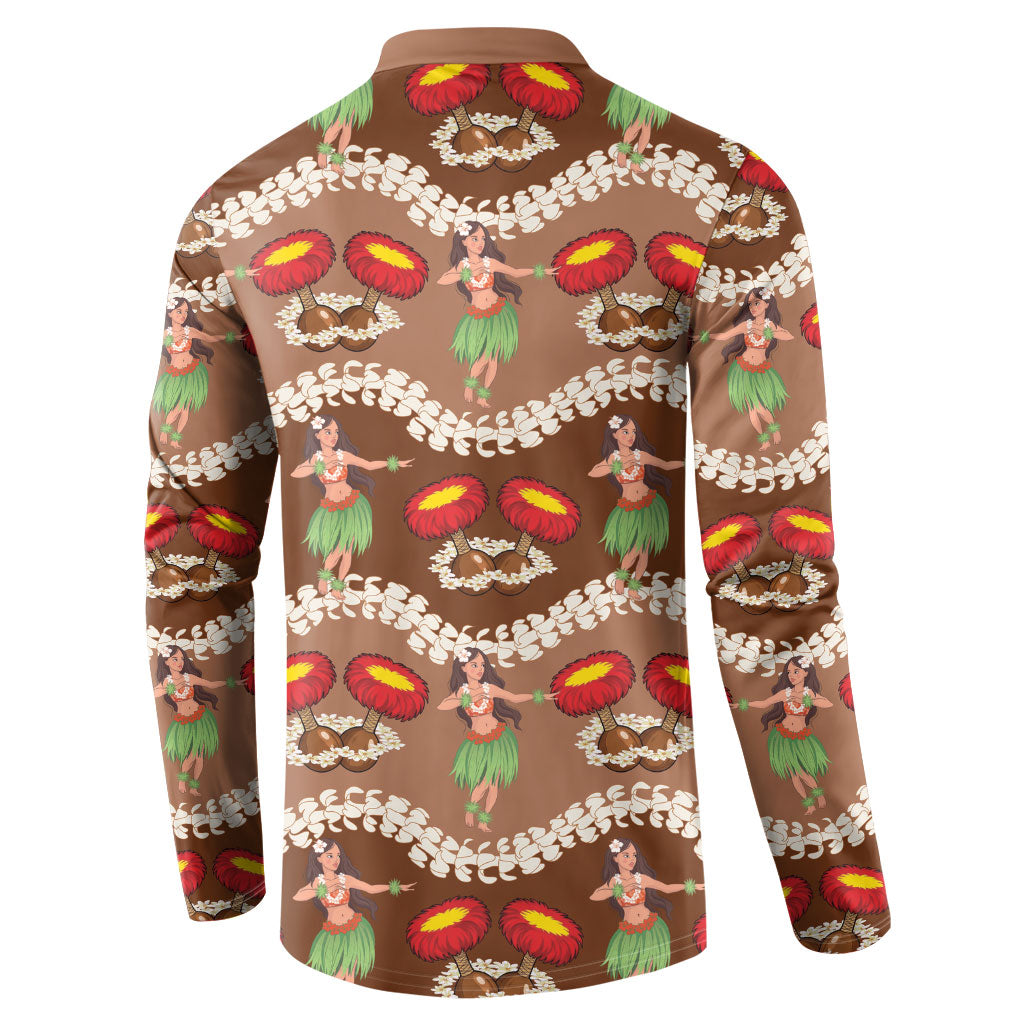 Uliuli Hawaii Makahiki Button Sweatshirt Hawaiian Puakenikeni Lei Hula Girl Brown Version LT14 - Polynesian Pride