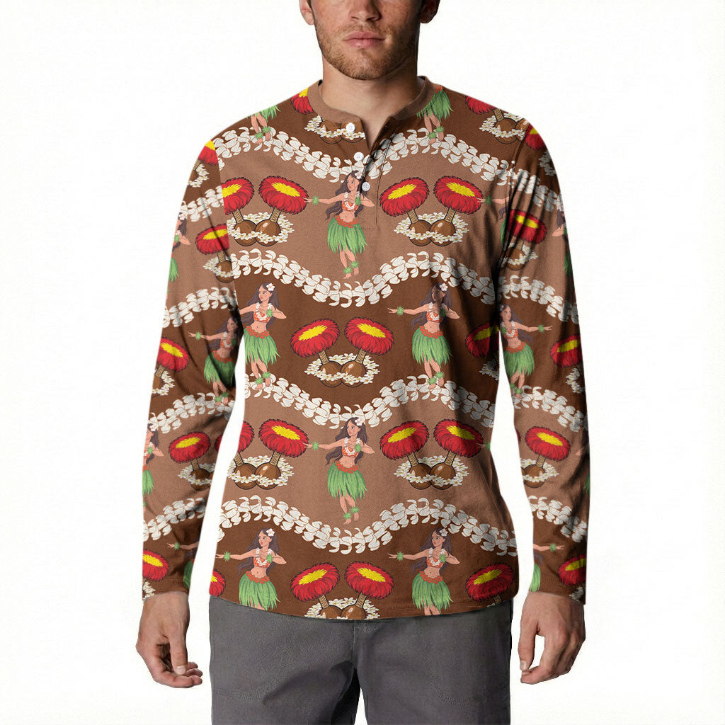 Uliuli Hawaii Makahiki Button Sweatshirt Hawaiian Puakenikeni Lei Hula Girl Brown Version LT14 - Polynesian Pride
