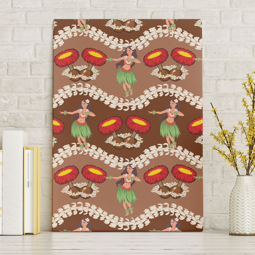 Uliuli Hawaii Makahiki Canvas Wall Art Hawaiian Puakenikeni Lei Hula Girl Brown Version