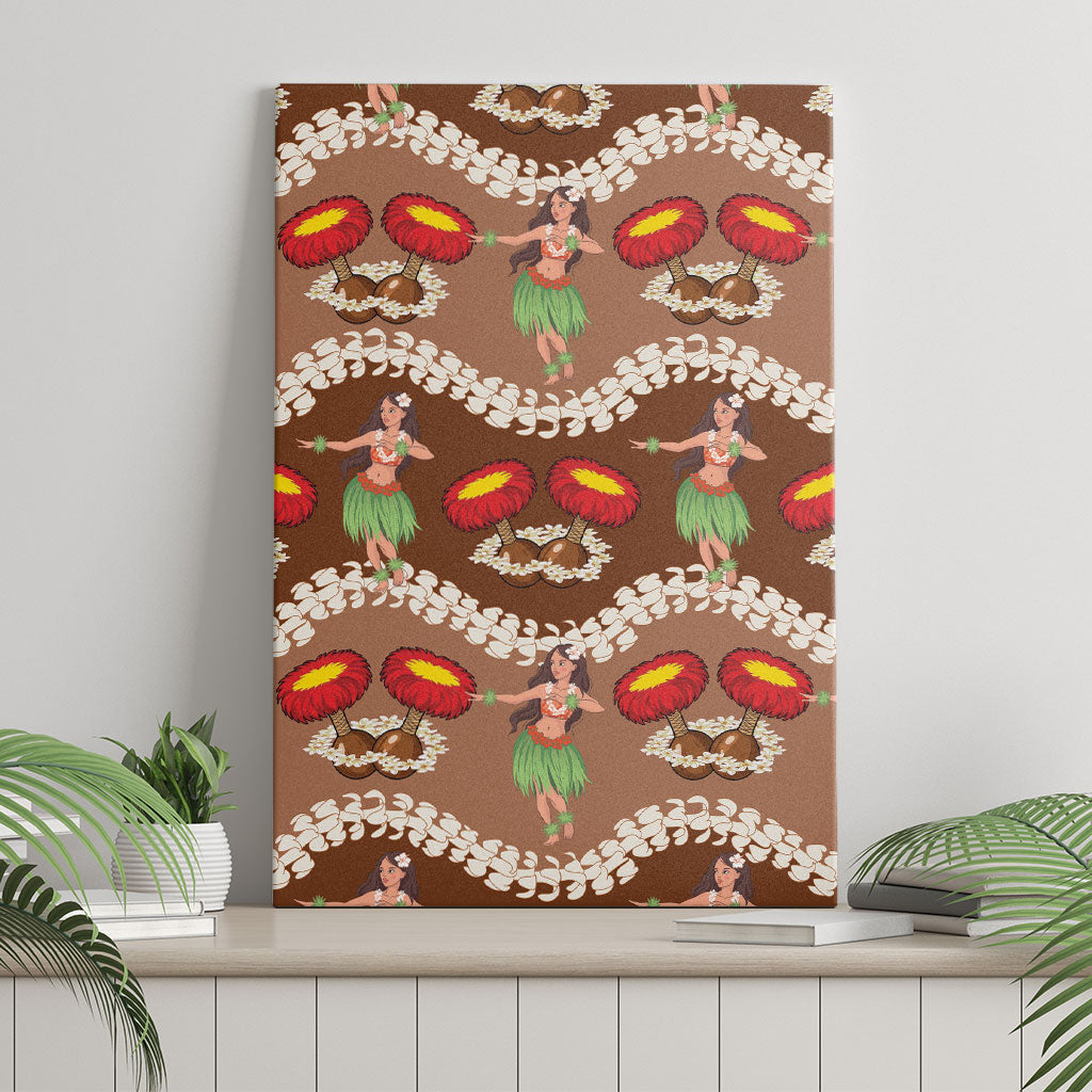 Uliuli Hawaii Makahiki Canvas Wall Art Hawaiian Puakenikeni Lei Hula Girl Brown Version LT14 - Polynesian Pride