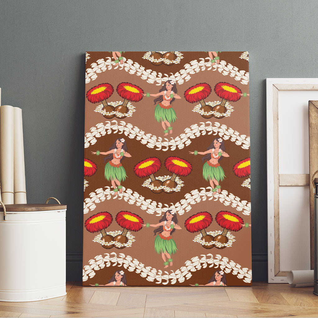 Uliuli Hawaii Makahiki Canvas Wall Art Hawaiian Puakenikeni Lei Hula Girl Brown Version LT14 - Polynesian Pride