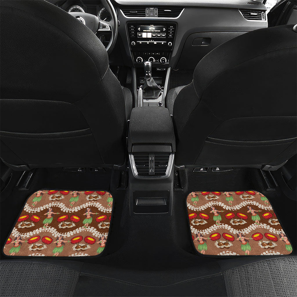 Uliuli Hawaii Makahiki Car Mats Hawaiian Puakenikeni Lei Hula Girl Brown Version LT14 Set 2pcs - Back Brown - Polynesian Pride