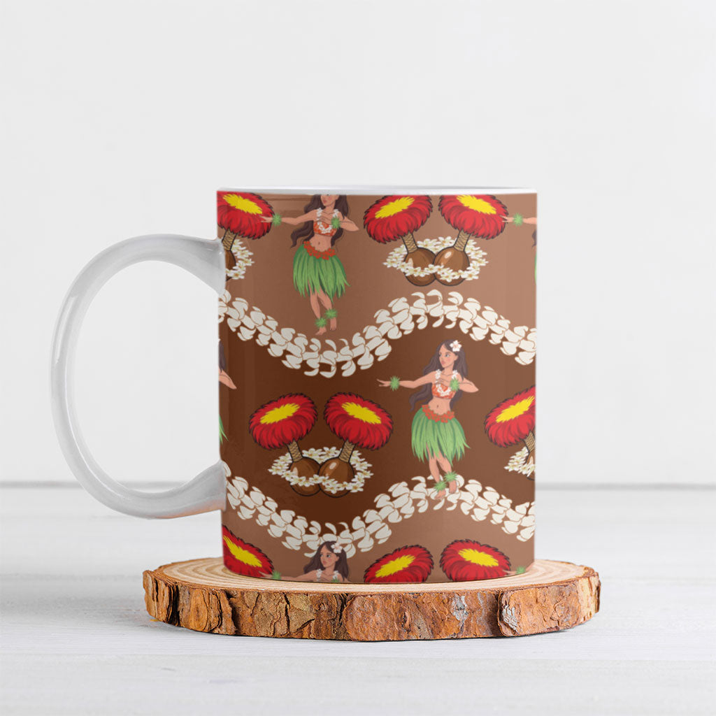Uliuli Hawaii Makahiki Ceramic Mug Hawaiian Puakenikeni Lei Hula Girl Brown Version