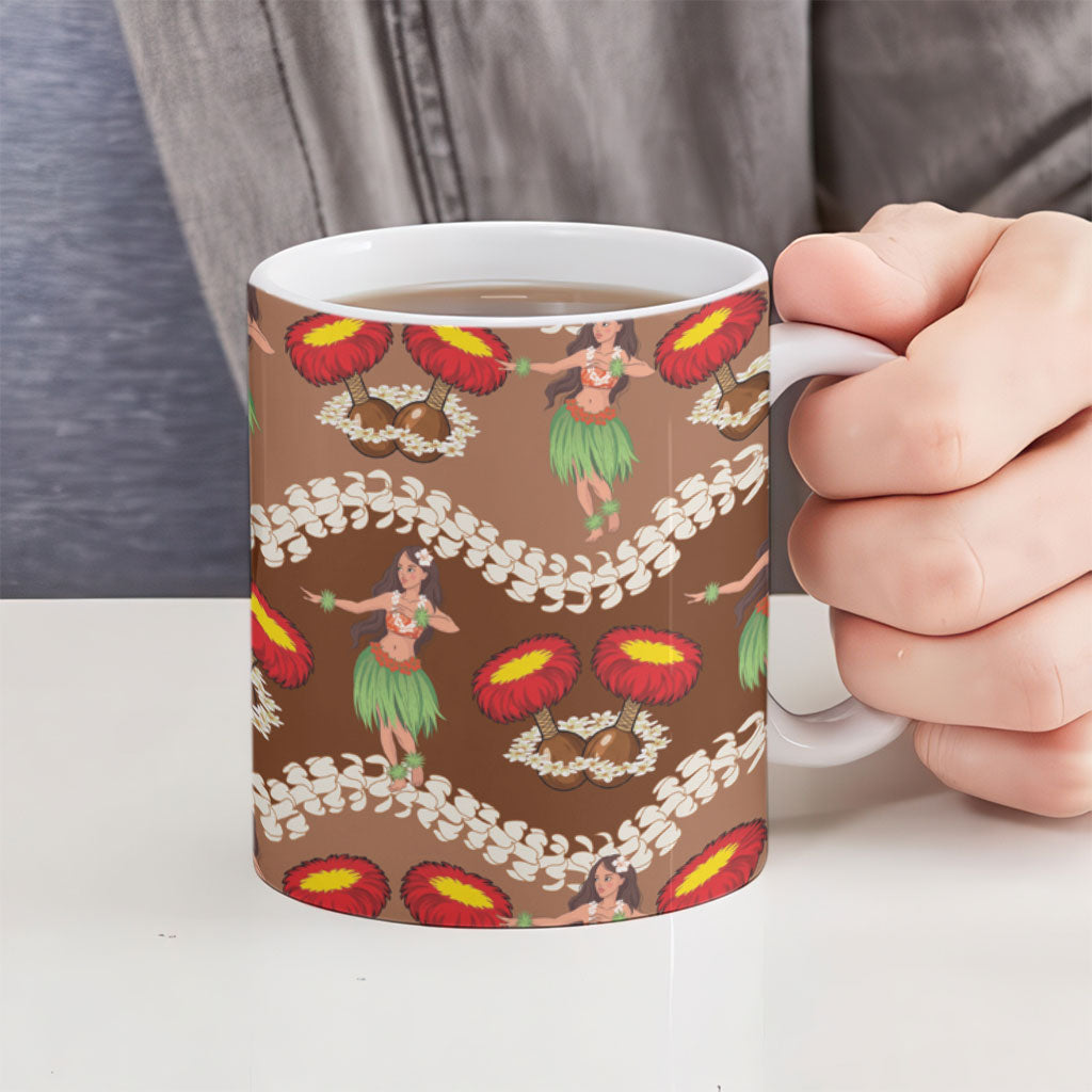Uliuli Hawaii Makahiki Ceramic Mug Hawaiian Puakenikeni Lei Hula Girl Brown Version LT14 - Polynesian Pride
