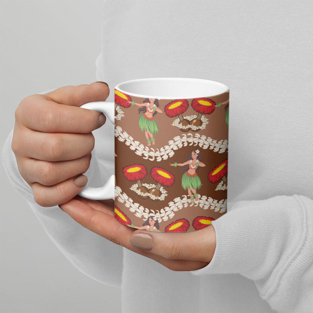 Uliuli Hawaii Makahiki Ceramic Mug Hawaiian Puakenikeni Lei Hula Girl Brown Version LT14 - Polynesian Pride