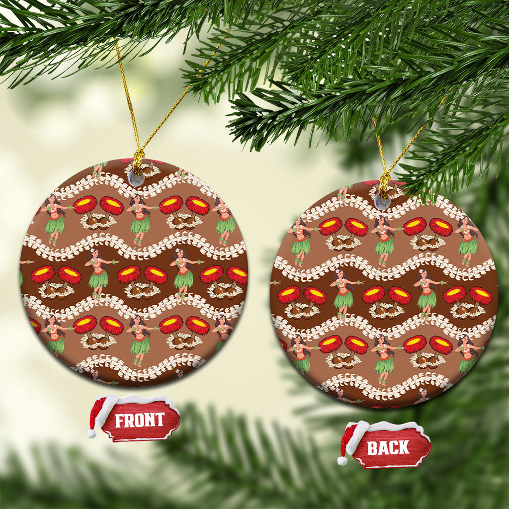 Uliuli Hawaii Makahiki Ceramic Ornament Hawaiian Puakenikeni Lei Hula Girl Brown Version LT14 Circle Brown - Polynesian Pride