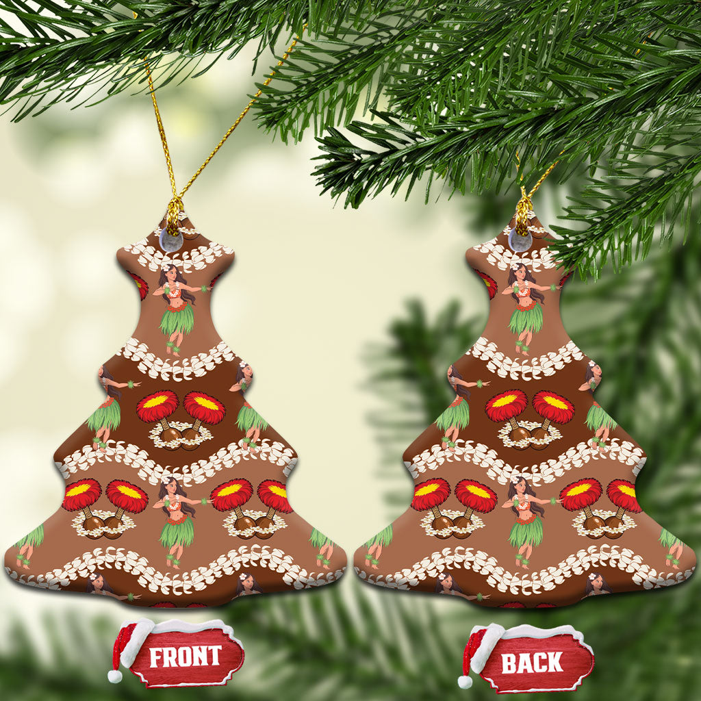 Uliuli Hawaii Makahiki Ceramic Ornament Hawaiian Puakenikeni Lei Hula Girl Brown Version LT14 Christmas Tree Brown - Polynesian Pride
