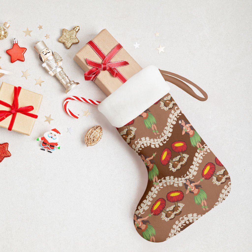 Uliuli Hawaii Makahiki Christmas Stocking Hawaiian Puakenikeni Lei Hula Girl Brown Version LT14 - Polynesian Pride