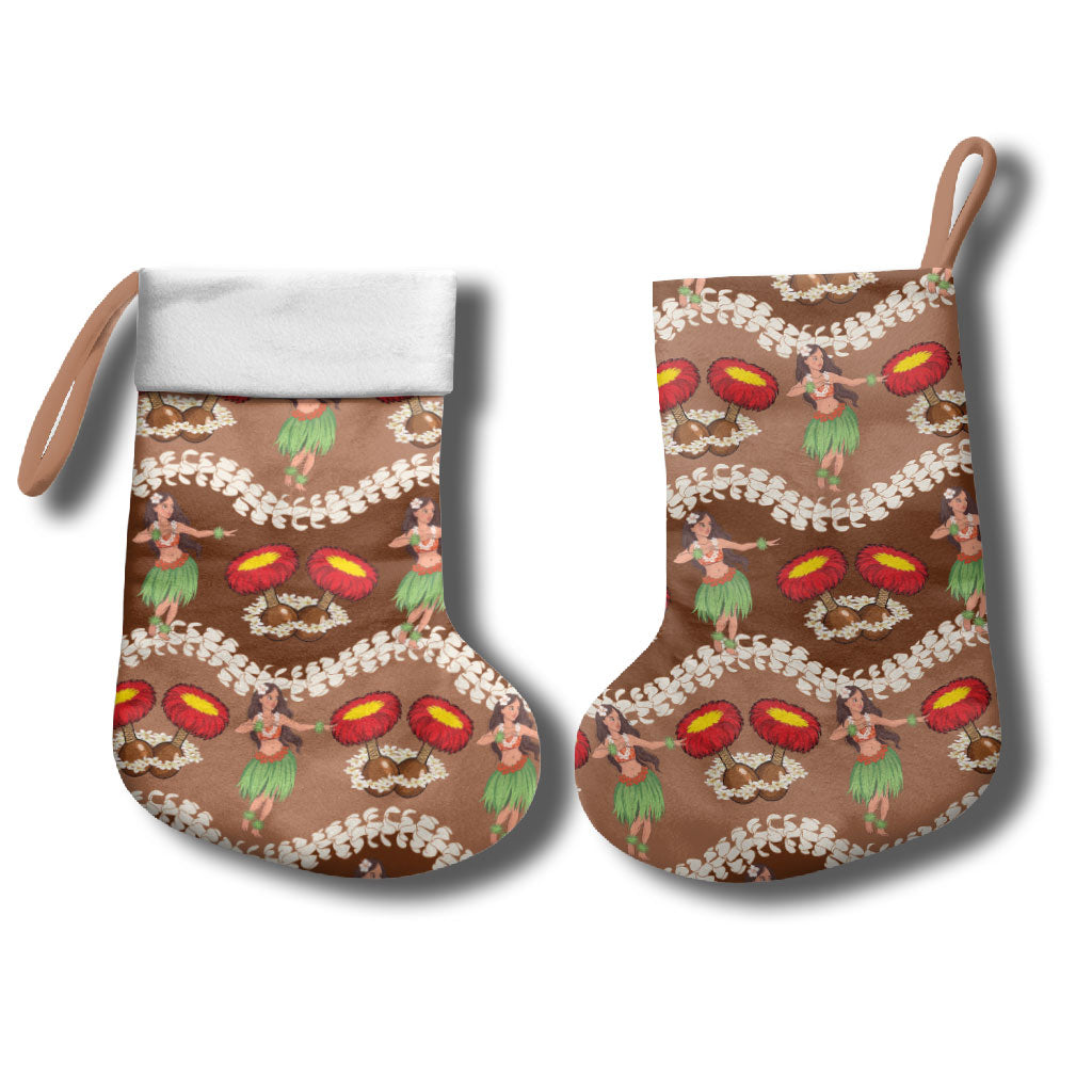 Uliuli Hawaii Makahiki Christmas Stocking Hawaiian Puakenikeni Lei Hula Girl Brown Version LT14 - Polynesian Pride