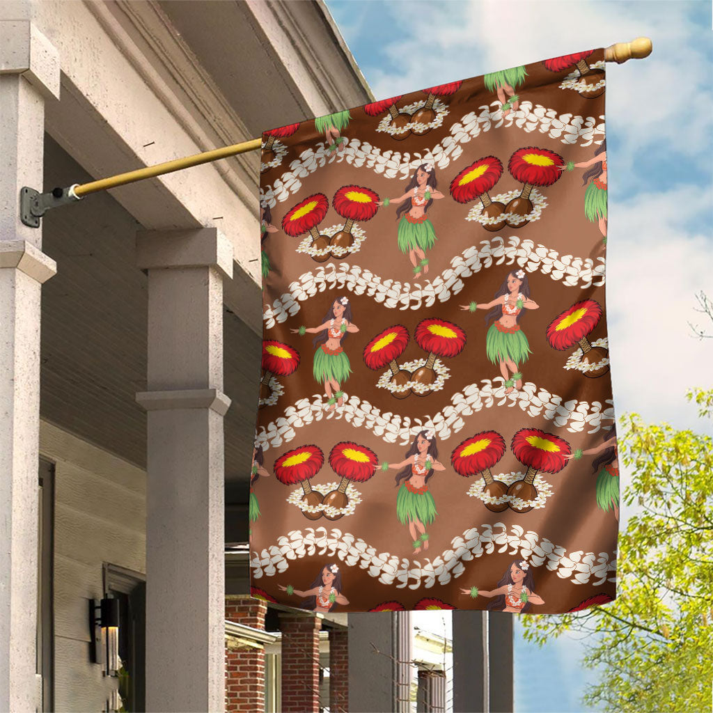 Uliuli Hawaii Makahiki Garden Flag Hawaiian Puakenikeni Lei Hula Girl Brown Version