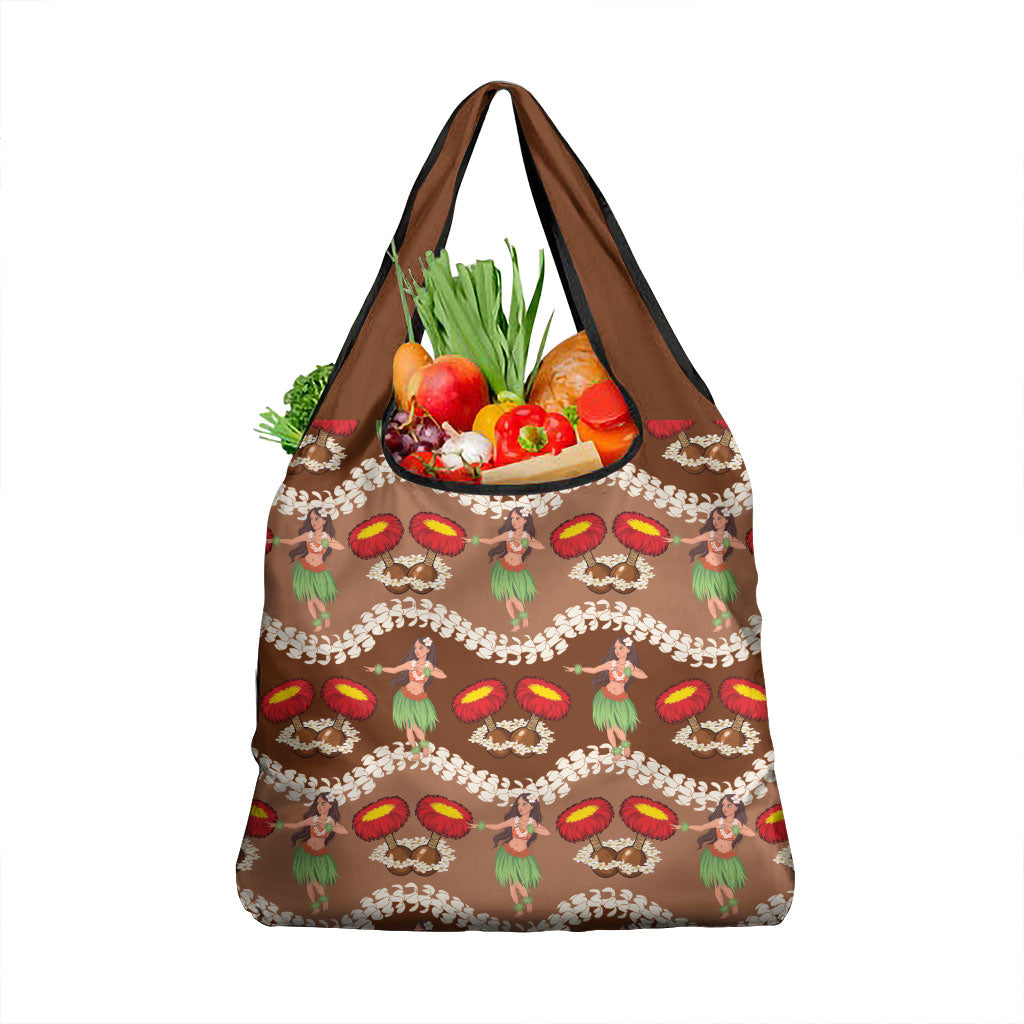 Uliuli Hawaii Makahiki Grocery Bag Hawaiian Puakenikeni Lei Hula Girl Brown Version LT14 1-pack One Size Brown - Polynesian Pride